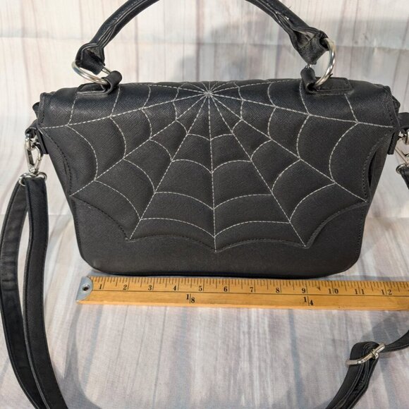 Mad Engine Black Spider Web Halloween Shoulder Handbag Purse - Picture 4 of 7
